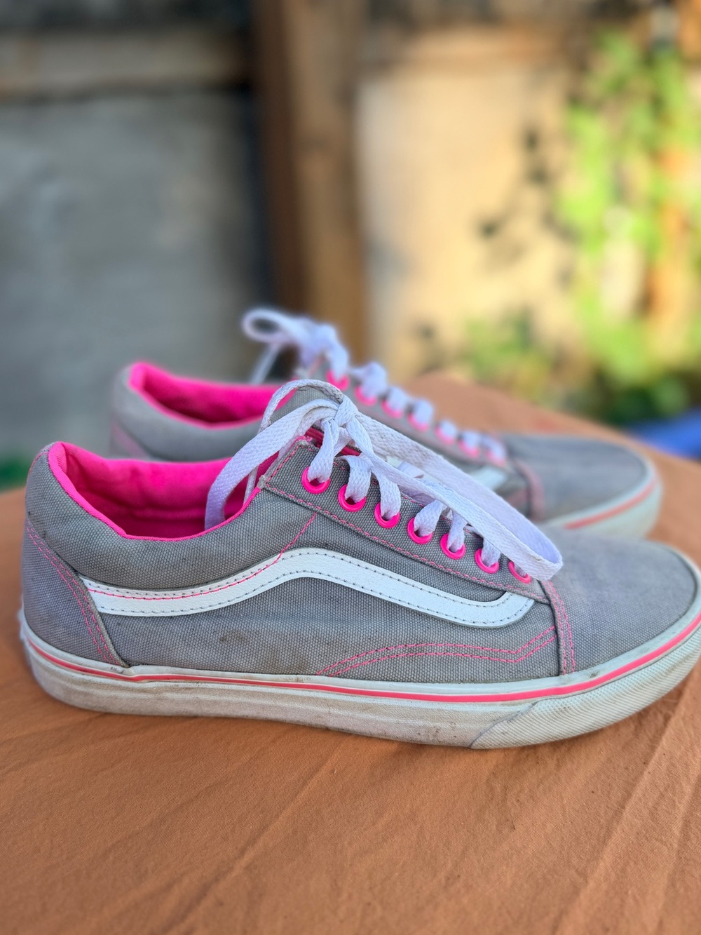 Vans Women’s Low Top Sneakers in Gray with Pink